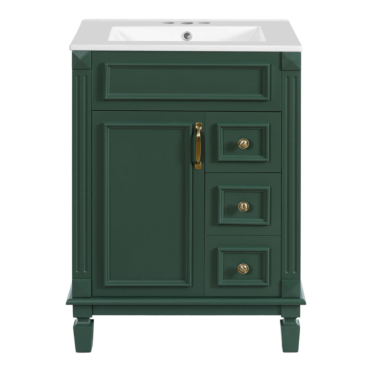 MRS Compact Bathroom Vanity with Ceramic Sink and Storage Drawers in Dark Green
