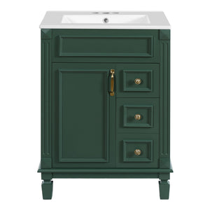 MRS Compact Bathroom Vanity with Ceramic Sink and Storage Drawers in Dark Green