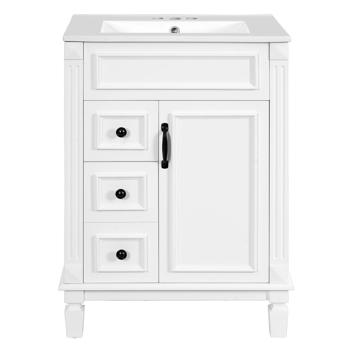 MRS Compact Bathroom Vanity with Ceramic Sink and Storage Drawers in White