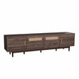 MRS Dark Brown Wood TV Stand with Drawers and Rattan Accents