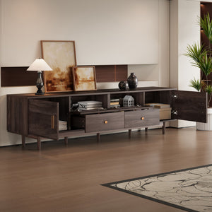 MRS Dark Brown Wood TV Stand with Drawers and Rattan Accents - view 3