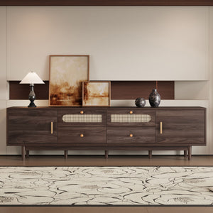 MRS Dark Brown Wood TV Stand with Drawers and Rattan Accents - view 4