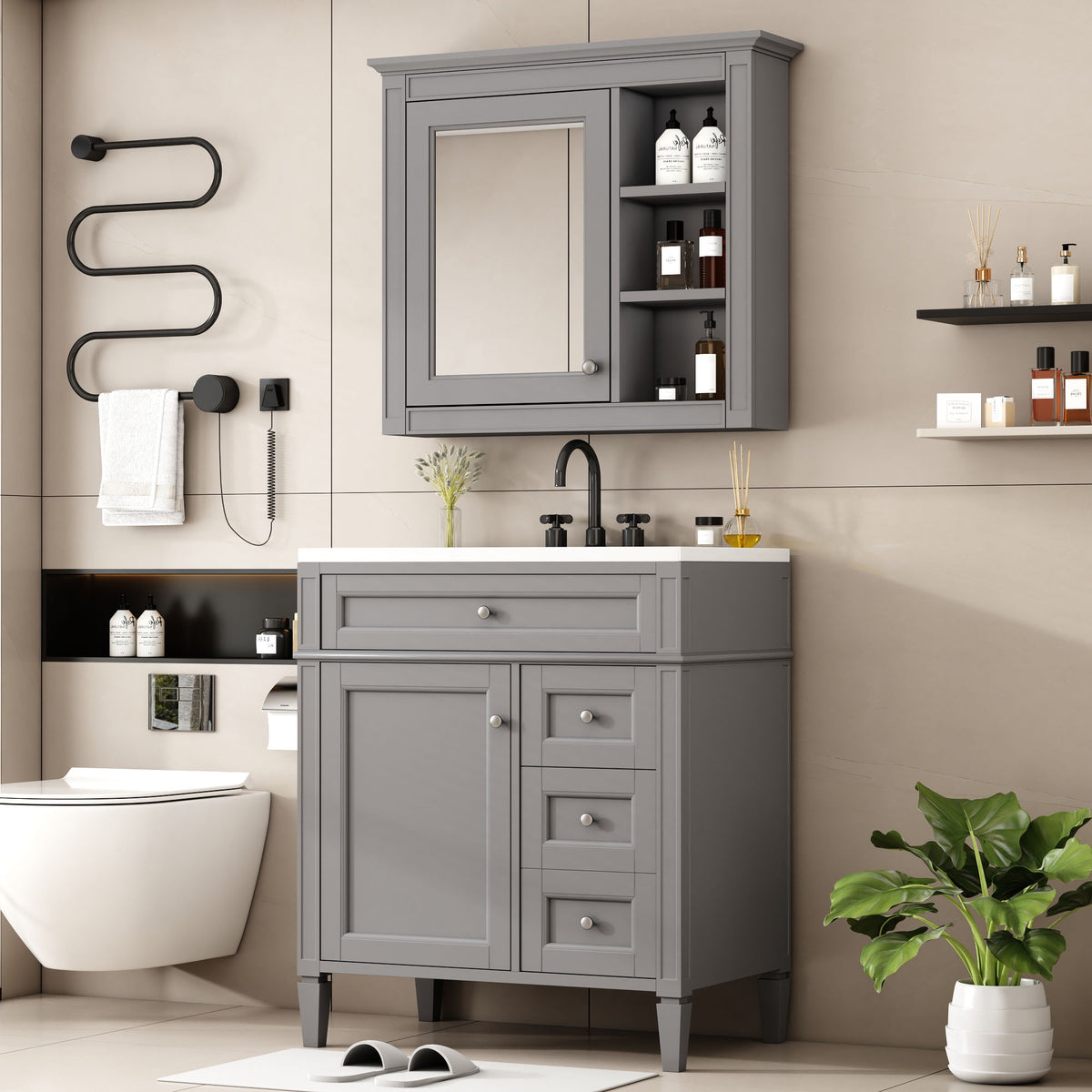 MRS Gray Bathroom Vanity with Ceramic Sink - view 3
