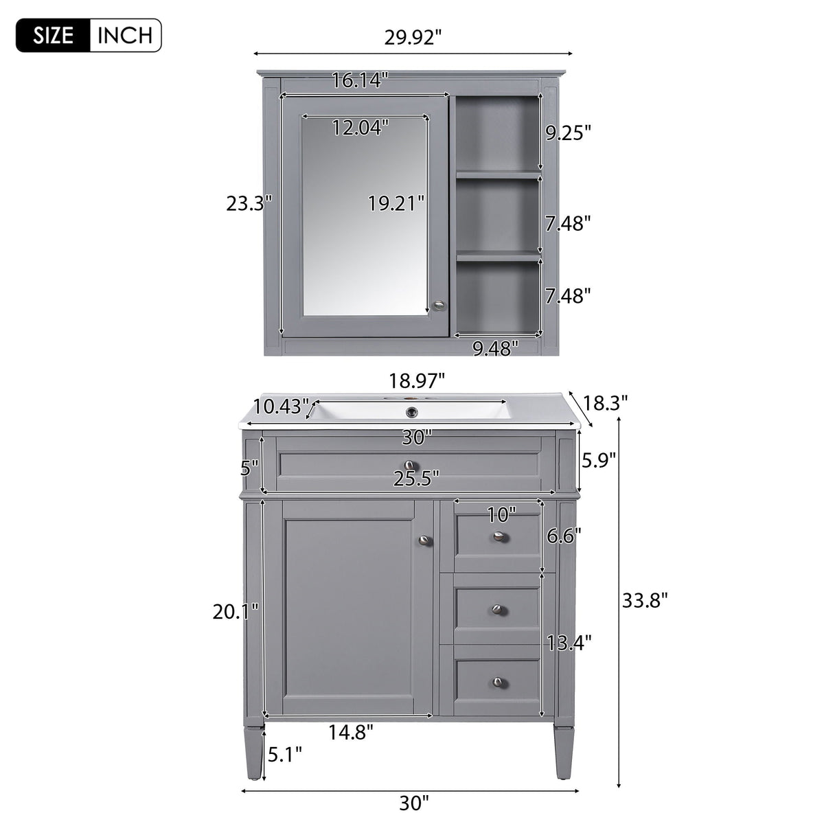 MRS Gray Bathroom Vanity with Ceramic Sink - view 4