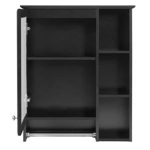 MRS Modern 3 In 1 Bathroom Mirror Cabinet with Adjustable Shelf and Towel Bar in Black