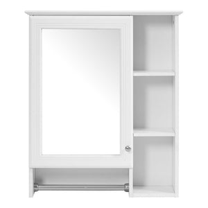 MRS Modern 3 In 1 Bathroom Mirror Cabinet with Adjustable Shelf and Towel Bar in White