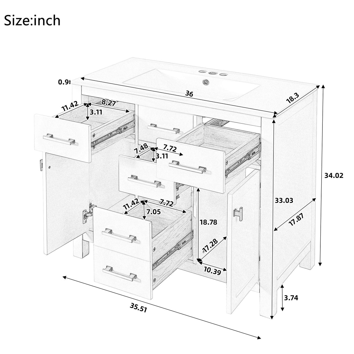 MRS Modern Bathroom Vanity With 36" Resin Sink - view 2