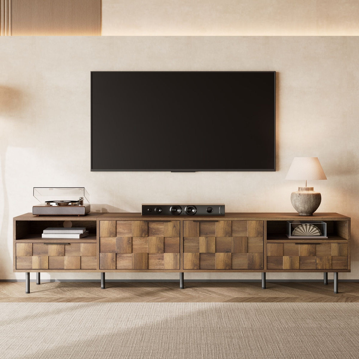 MRS Natural Finish TV Stand with 2 Drawers for TVs Up to 85" - view 3