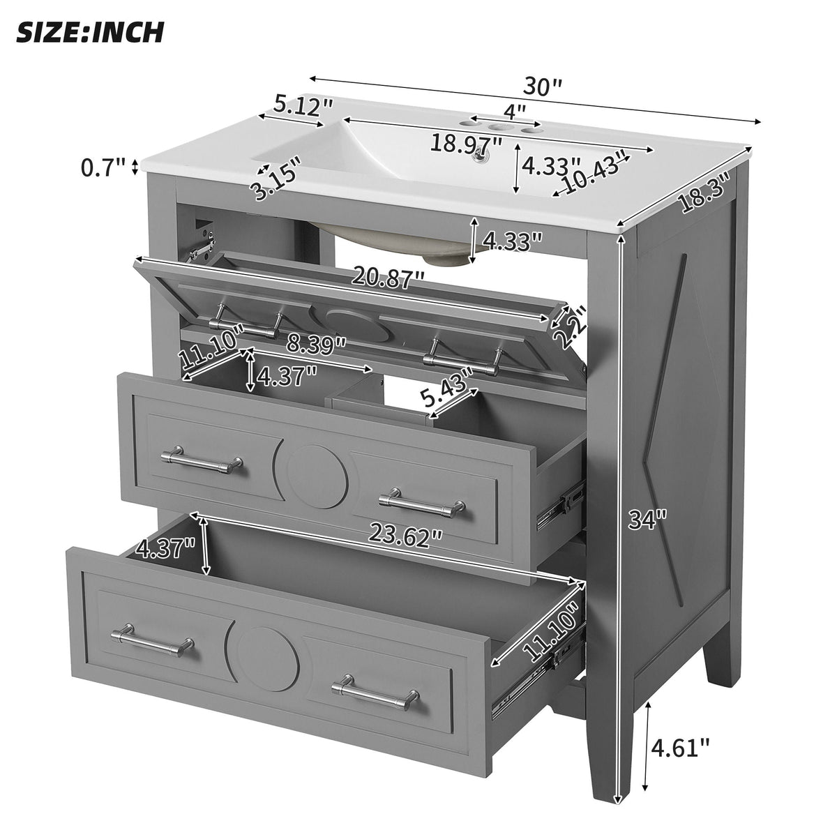 MRS Retro Bathroom Vanity with Sink Combo