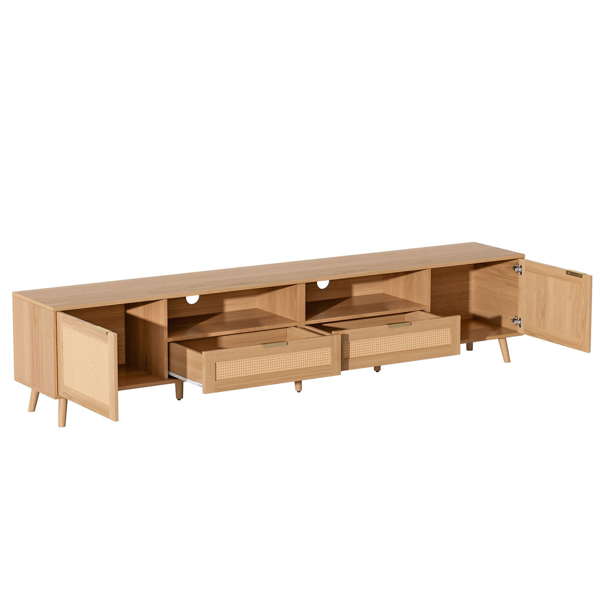 MRS TV Stand Media Console with Cable Management in Light Brown