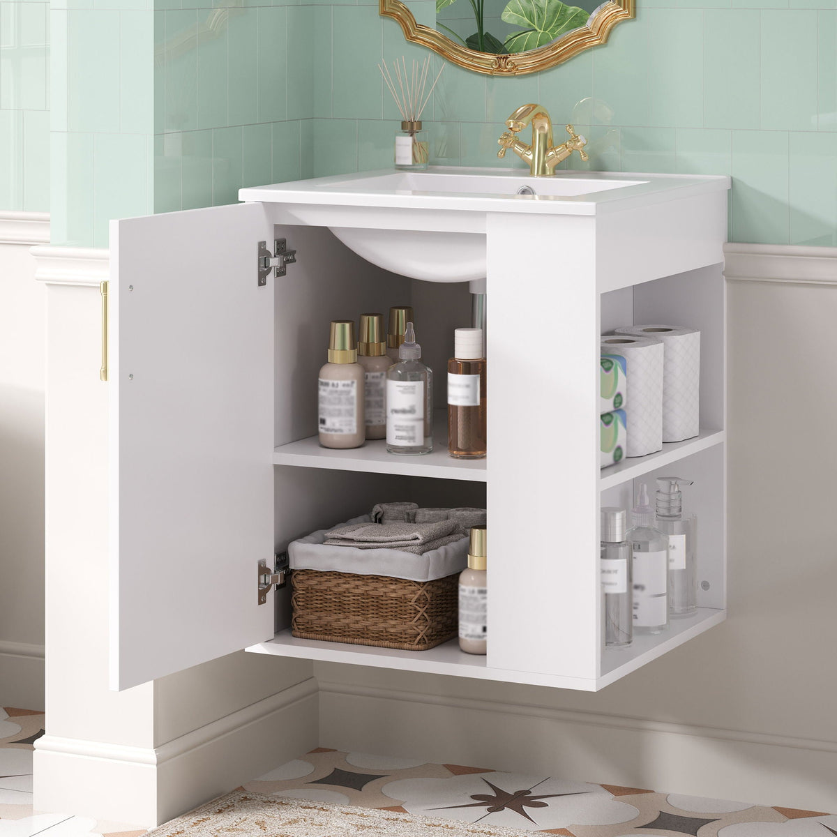 MRS Wall Mounted Bathroom Cabinet with Side Shelf and Sink - view 4