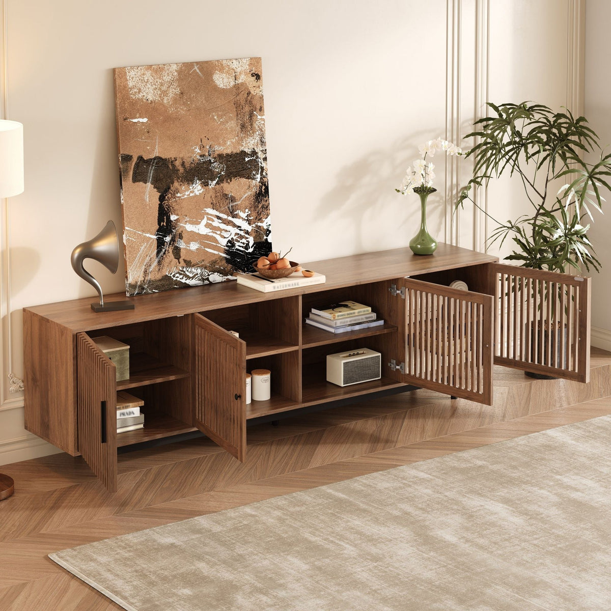 MRS Walnut TV Stand with Closed Storage & Cable Management - view 2