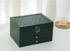 3 Layer Leather Jewelry Box Organizer Case with Compartments 23x17cm
