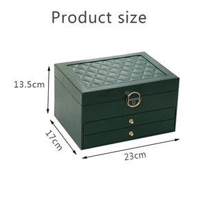 3 Layer Leather Jewelry Box Organizer Case with Compartments 23x17cm