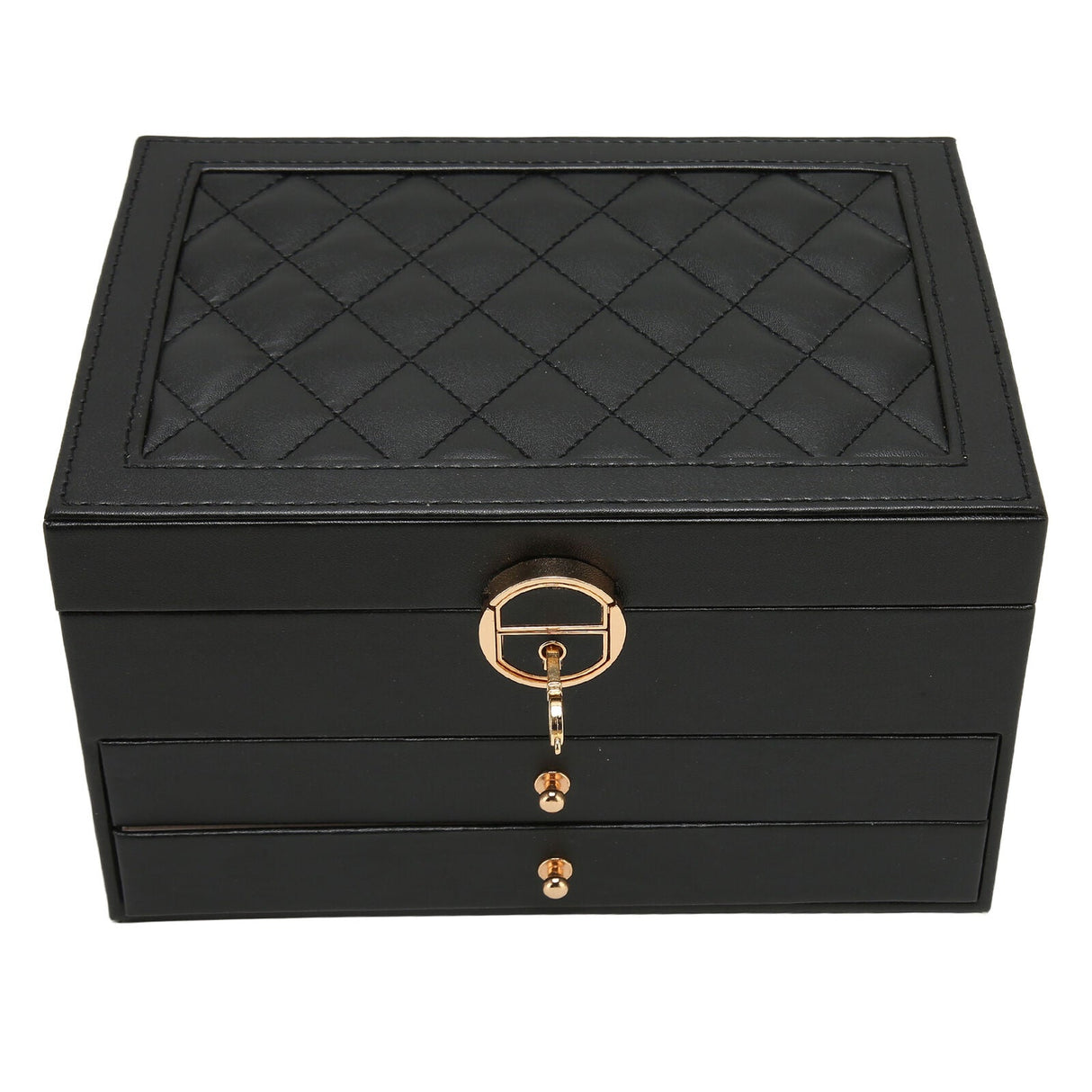 3 Layer Leather Jewelry Box Organizer Case with Compartments 23x17cm