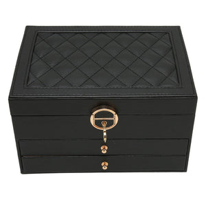 3 Layer Leather Jewelry Box Organizer Case with Compartments 23x17cm