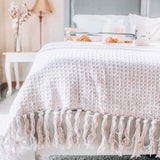 Waffle Cotton Knit Tassel Fringe Blanket/Coverlet