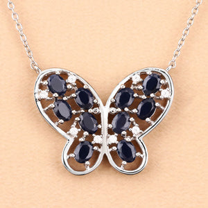 2.16 Carat Genuine Blue Sapphire and White Zircon .925 Sterling Silver Necklace