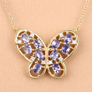 1.86 Carat Genuine Tanzanite and White Zircon .925 Sterling Silver Necklace