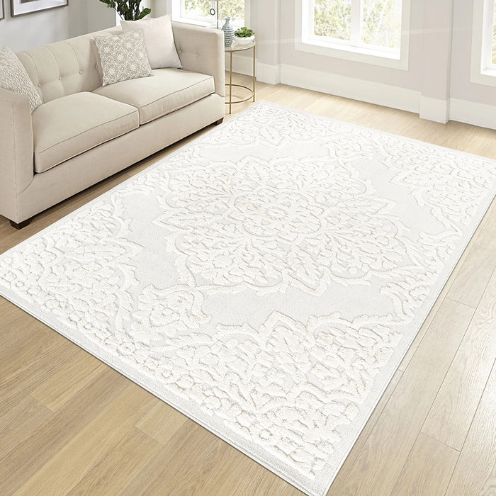 Naar Rug Cream Medallion Area Rug with High-Low Pile