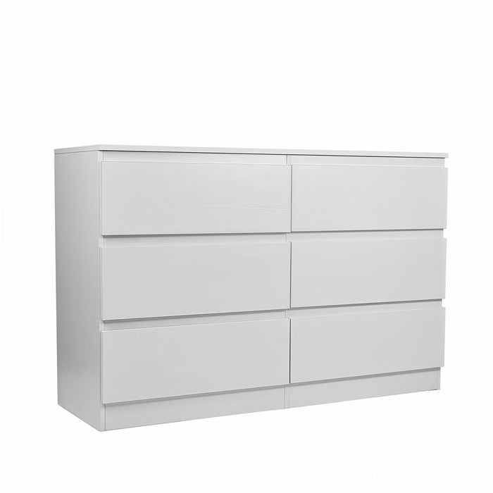 Nalego 6 Drawer Dresser with Spacious Countertop and Concealed Handles in White