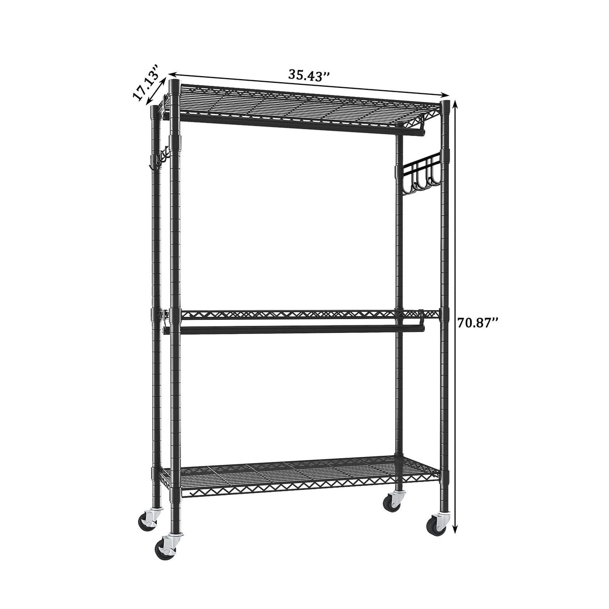 Nalego Heavy Duty Rolling Clothes Rack with Shelves and Hooks - view 2