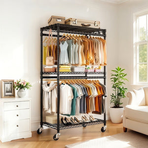 Nalego Heavy Duty Rolling Clothes Rack with Shelves and Hooks - view 3