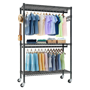 Nalego Heavy Duty Rolling Clothes Rack with Shelves and Hooks - view 4