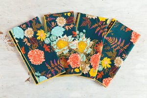 Winter Blue Floral Cloth Napkins, Set of Four