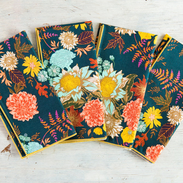 Winter Blue Floral Cloth Napkins, Set of Four