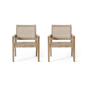 Outdoor Wicker and Acacia Wood Club Chairs - Set of 2