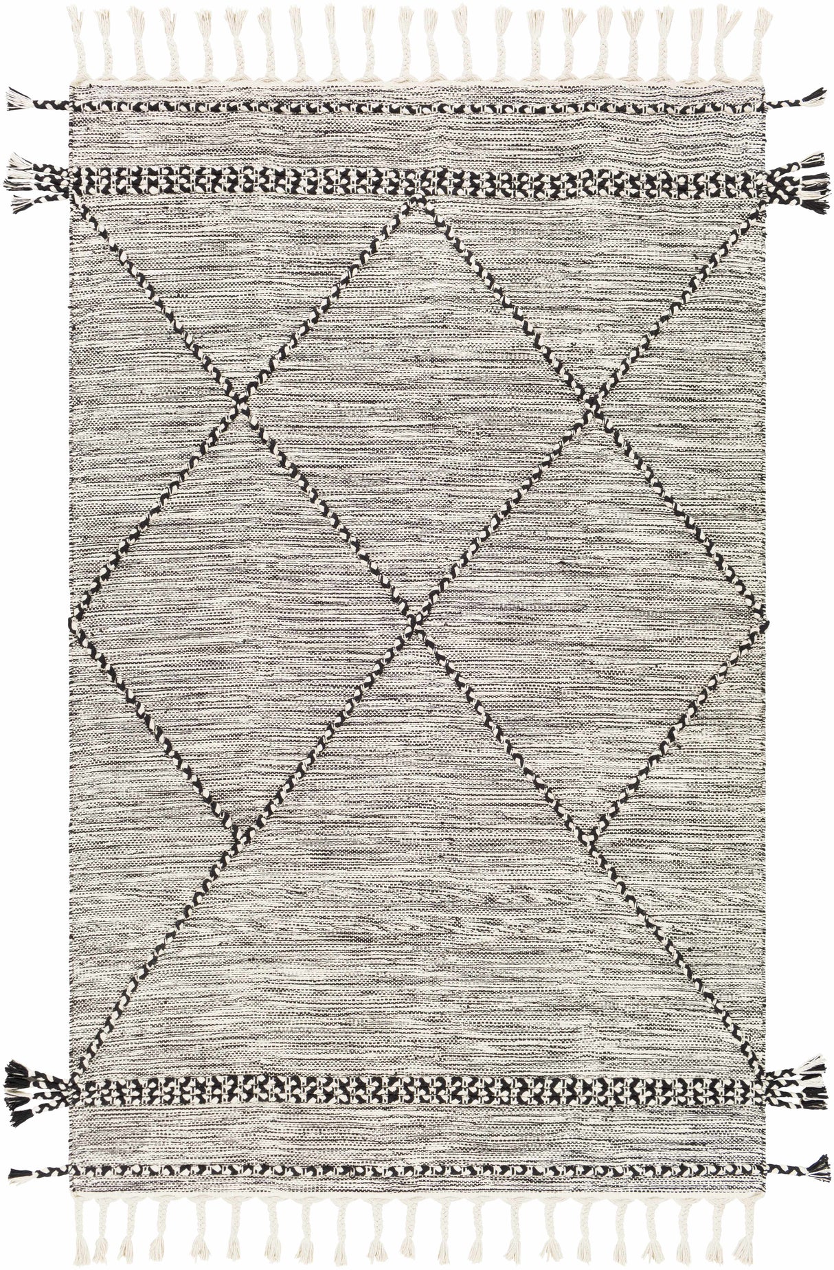 Neal Black/Cream Trellis Cotton Rug with Tassels - Clearance