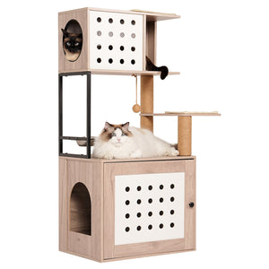 Need Pet furniture Cat Tree with Litter Box Enclosure and Large Hammock - view 10