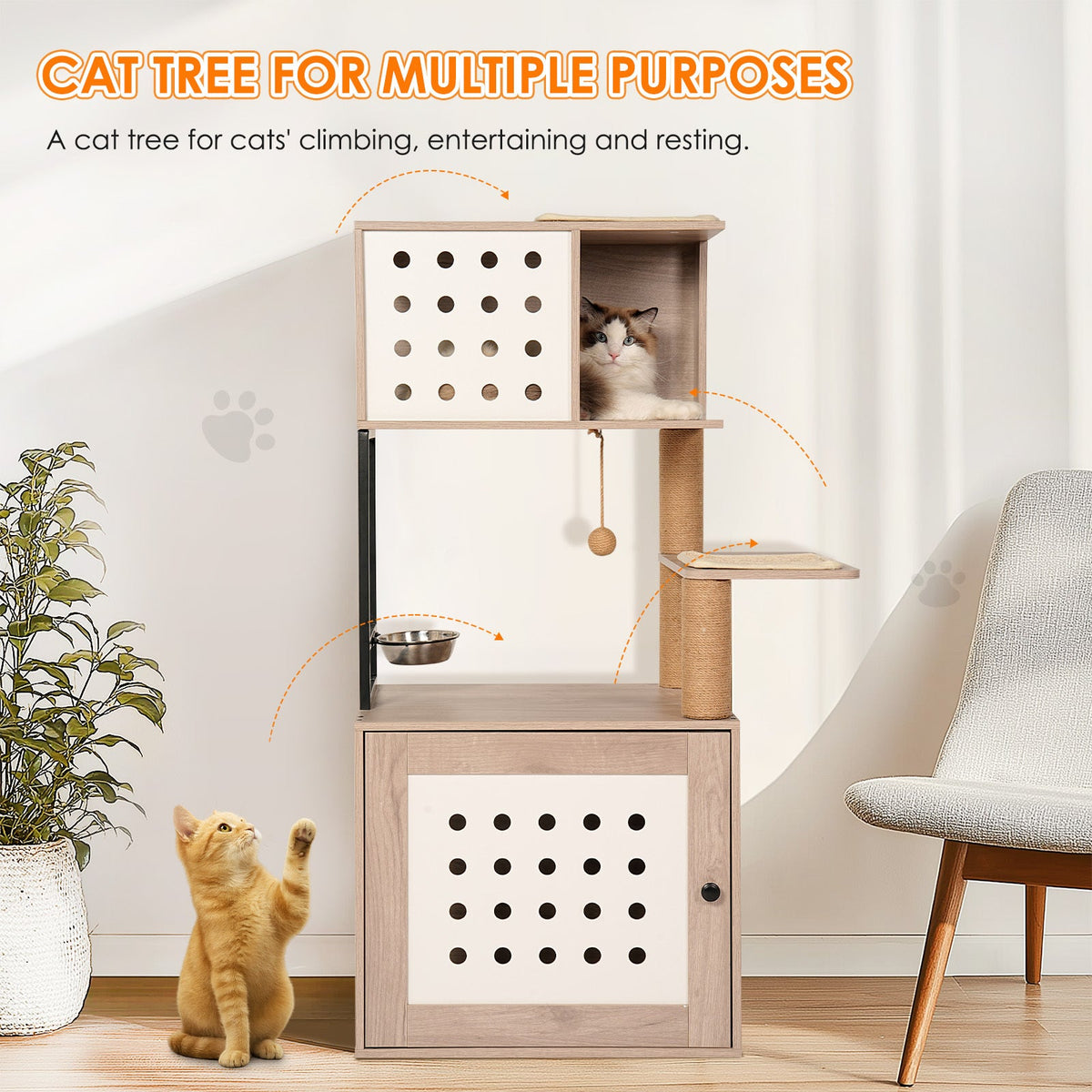 Need Pet furniture Cat Tree with Litter Box Enclosure and Large Hammock - view 2