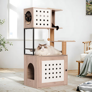 Need Pet furniture Cat Tree with Litter Box Enclosure and Large Hammock - view 4
