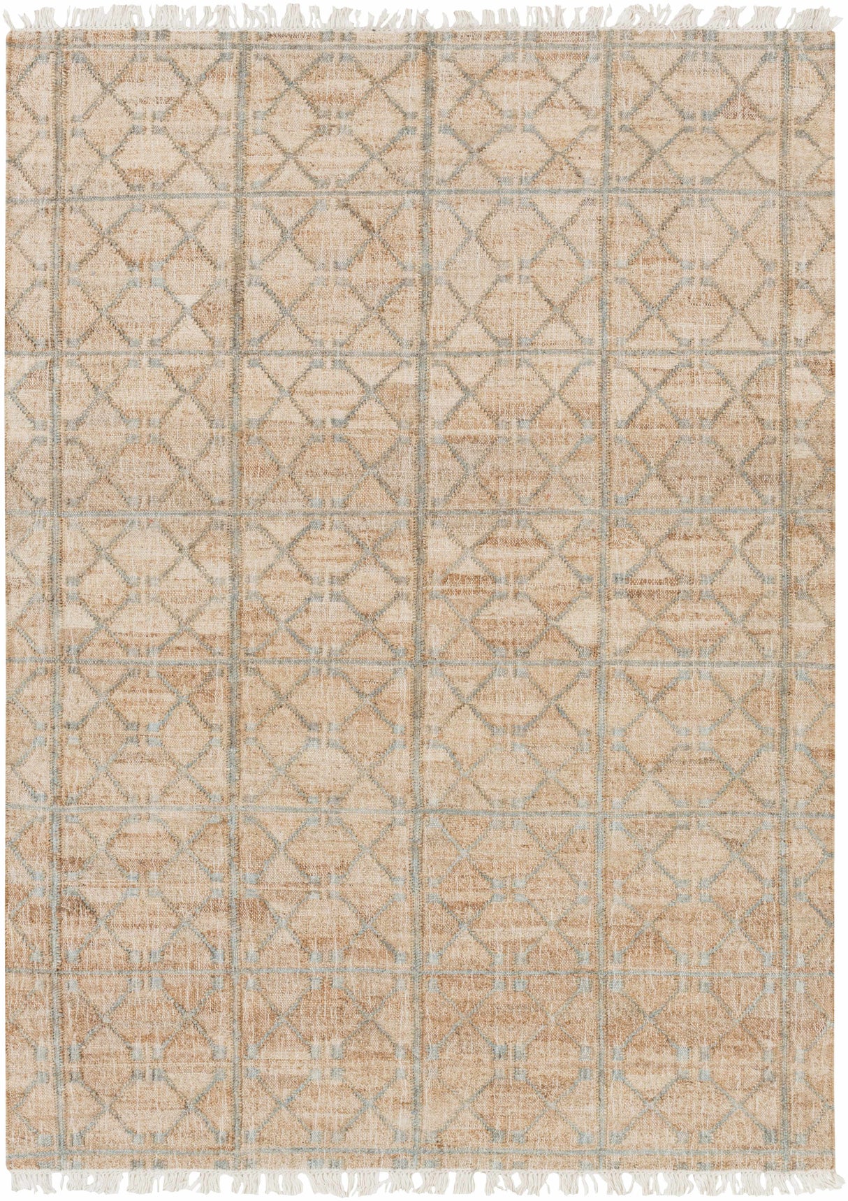 Rice Dusty Sage Fringed Jute Carpet