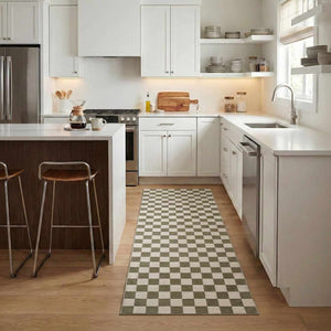 Kaysar Olive Green Checkered Washable Area Rug