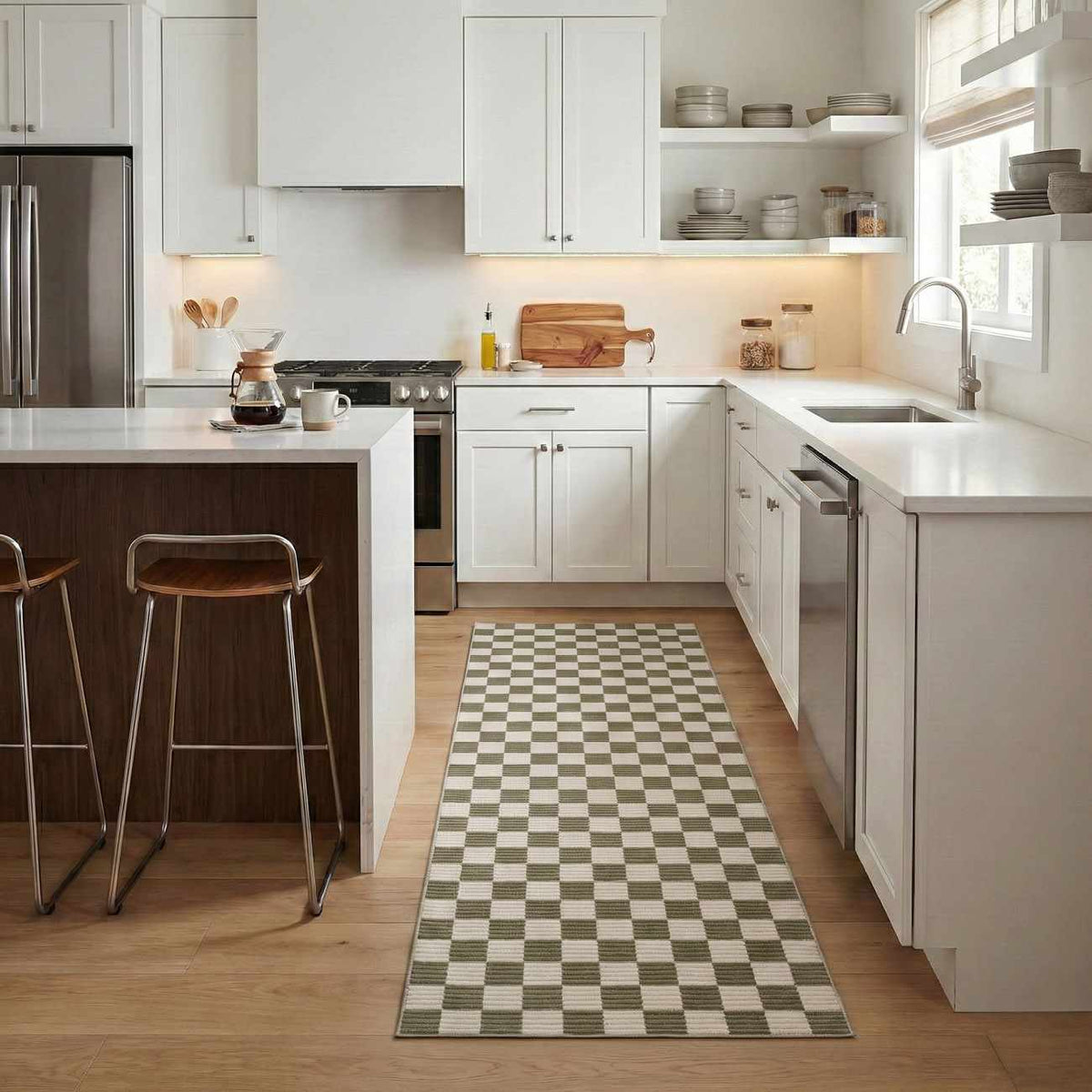 Kaysar Brown Checkered Washable Area Rug