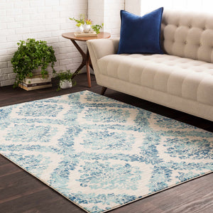 Oaklyn Teal Floral Diamonds Rug