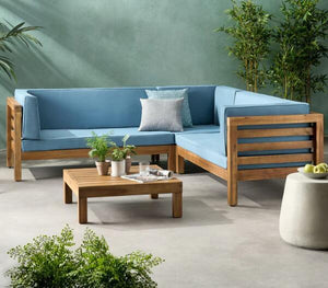 Oana Outdoor Wooden Sectional Set with Cushions