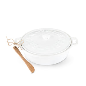 Ceramic Brie Baker & Acacia Wood Spreader Set
