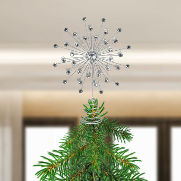 Old World Christmas 13" Silver Crystal Burst Tree Topper