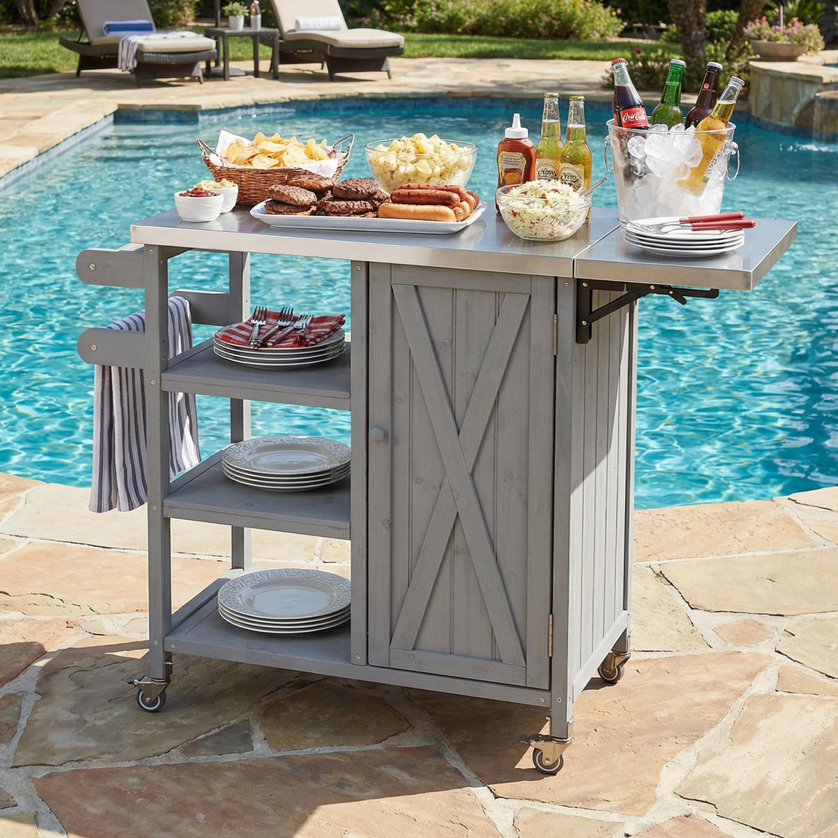 Omni Furniture Foldable Outdoor Kitchen Island Cart with Storage
