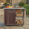 Omni Furniture Outdoor Kitchen Island Fir Wood Prep Station with Stainless Steel Top