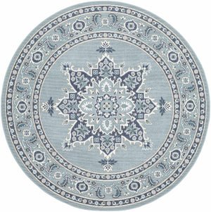 Orla Pale Blue Medallion Area Rug - Clearance