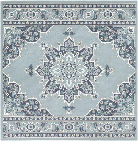 Orla Pale Blue Medallion Area Rug - Clearance