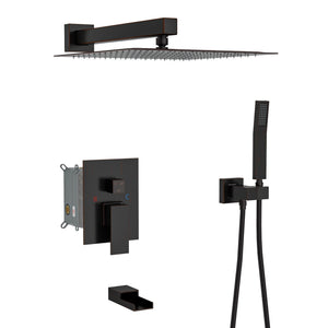 Oumuch 10-Inch Wall Mounted Square Shower System with Rough In Valve in Black