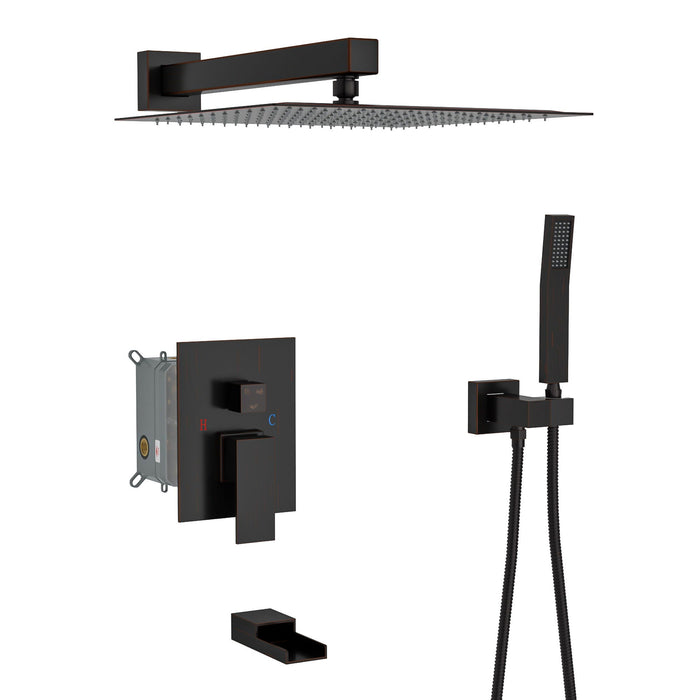 Oumuch 10-Inch Wall Mounted Square Shower System with Rough In Valve in Black