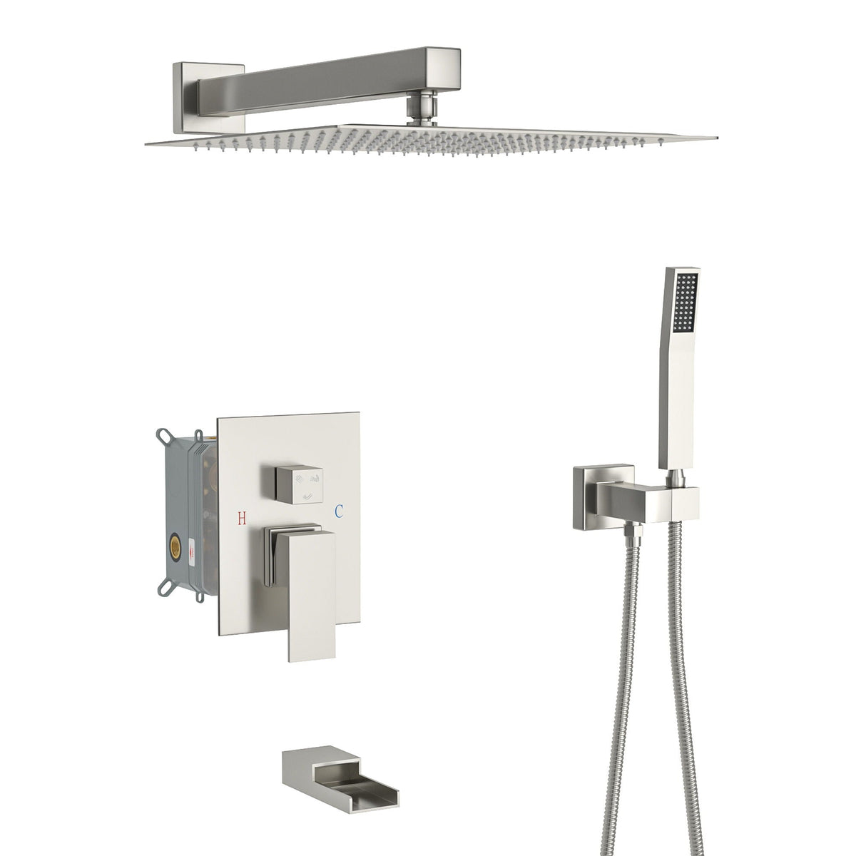 Oumuch 10-Inch Wall Mounted Square Shower System with Rough In Valve in Gray