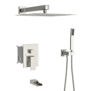 Oumuch 10-Inch Wall Mounted Square Shower System with Rough In Valve in Gray